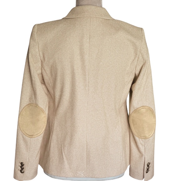 Fall Classic Jacket LOFT Camel Herringbone Blazer with Elbow Patches Sz 4P - Picture 3 of 12